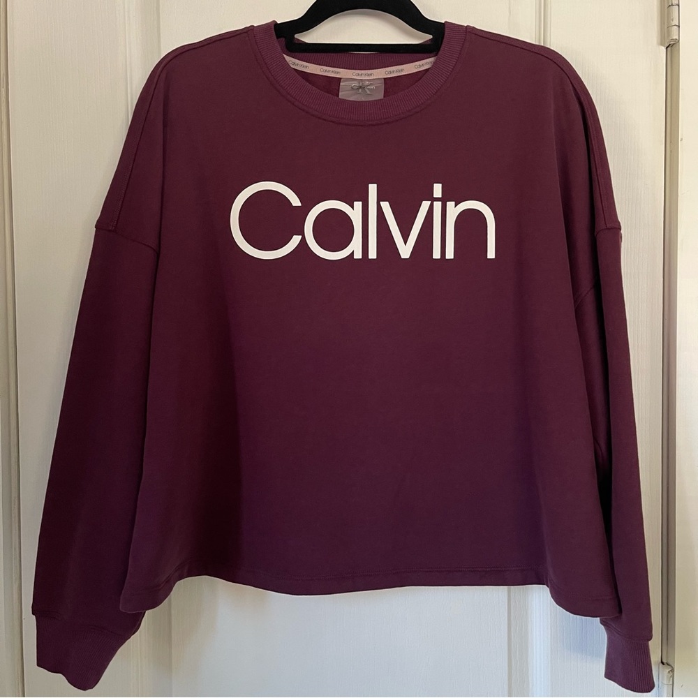 Calvin Klein Burgundy Cropped Logo Sweatshirt Size L Excellent Condition